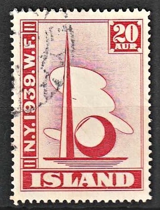 FRIMÆRKER ISLAND | 1939 - AFA 206 - Verdensudstilling i New York - 20 aur rød - Stemplet